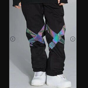 ARCTIC QUEEN Black Glacial Glow Reflective Waterproof Snow Pants Women's XL New!